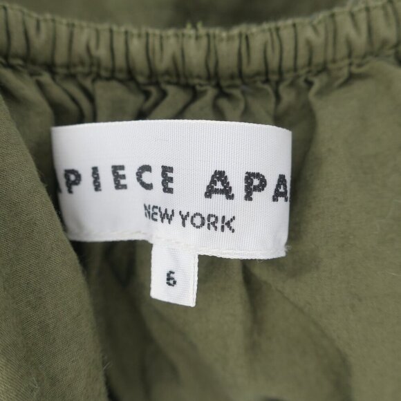 Apiece Apart Neroli Off-the-shoulder Ruffled Cotton Green Poplin Top Women's 6 - Picture 5 of 7